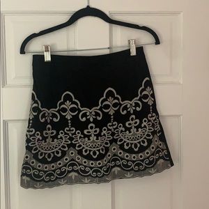 Embroidered black Suede skirt
